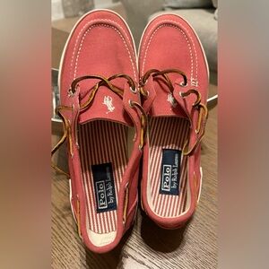 Polo by Ralph Lauren Coral Canvas Boat Shoes with Leather Laces